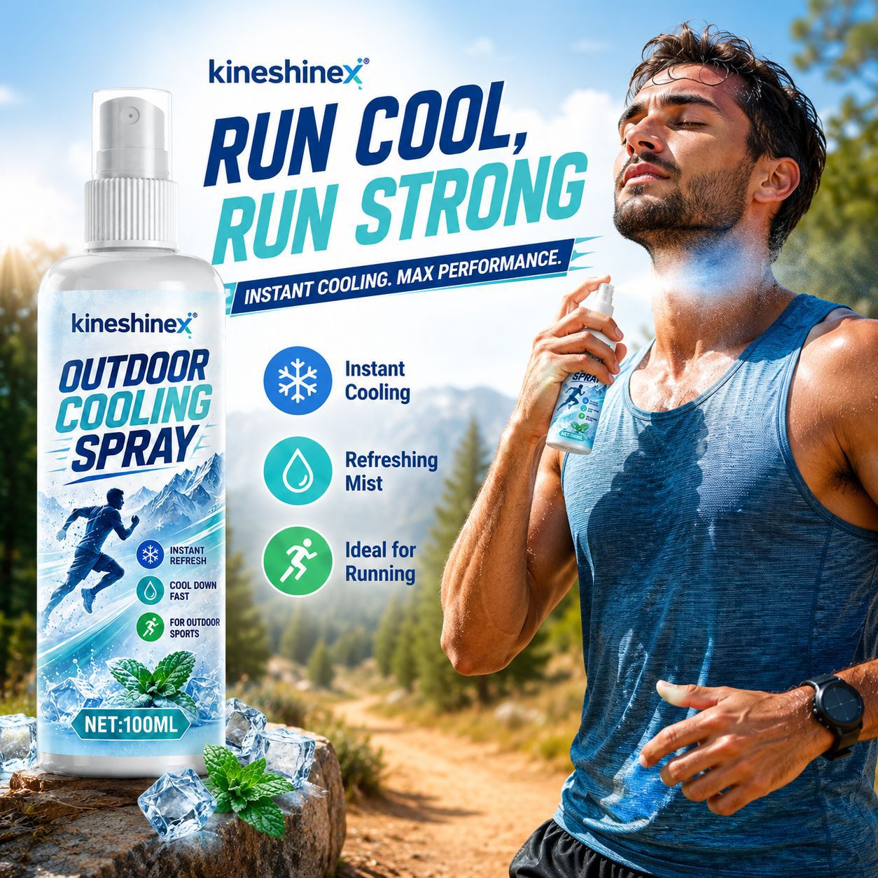 Outdoor Sports Accessories - สเปรย์ทำความเย็นกลางแจ้ง 100 มล. – สดชื่นทันทีสำหรับการวิ่ง ปั่นจักรยาน