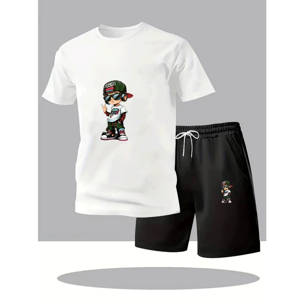 Outdoor Sports Outfit - ชุดเสื้อยืดแขนสั้นและกางเกงขาสั้นผู้ชายสำหรับฤดูร้อน ลดราคาพิเศษ ระบายอากาศ แห้งเร็ว สวมใส่สบาย เหมาะสำหรับเล่นกีฬา