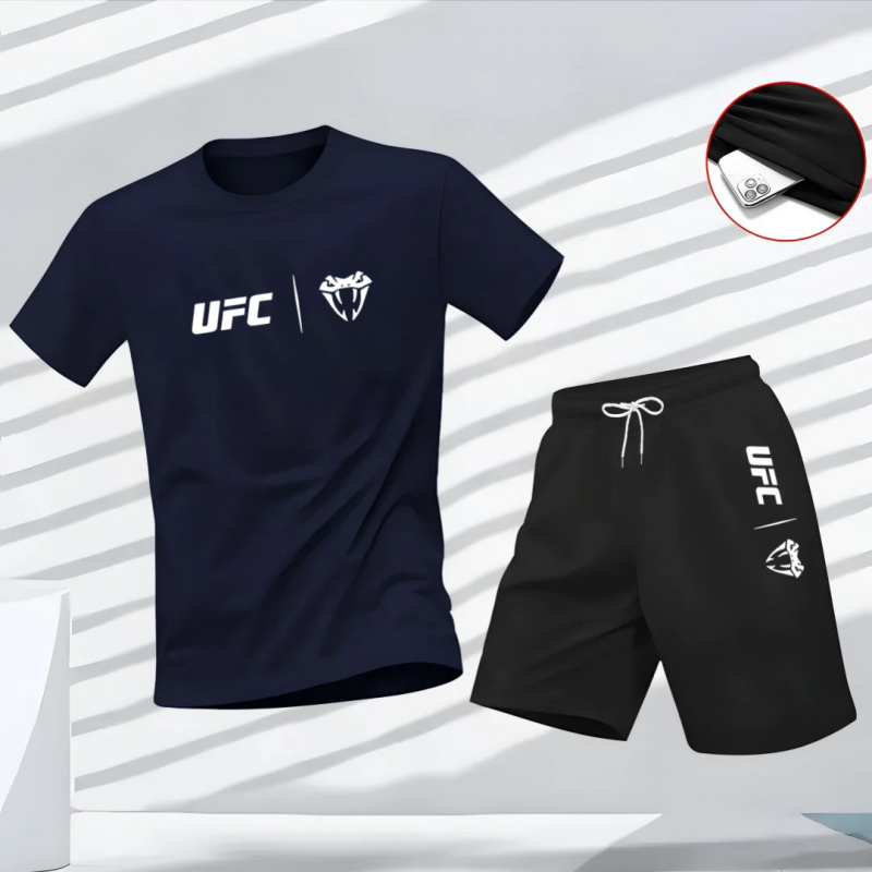 Outdoor Sports Outfit - ชุดเสื้อยืดแขนสั้นและกางเกงขาสั้นแห้งเร็วสำหรับผู้ชาย ชุด 2 ชิ้นระบายอากาศได้ดี เหมาะสำหรับออกกำลังกาย กีฬา