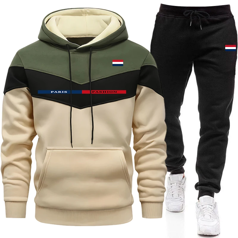 Outdoor Sports Outfit - ชุดลำลองสำหรับฤดูใบไม้ร่วงและฤดูหนาว เหมาะสำหรับใส่เล่นกีฬา วิ่งจ๊อกกิ้ง กิจกรรมกลางแจ้ง สวมใส่สบาย ชุดฮู้ดดี้แฟชั่นสไตล์ปารีส
