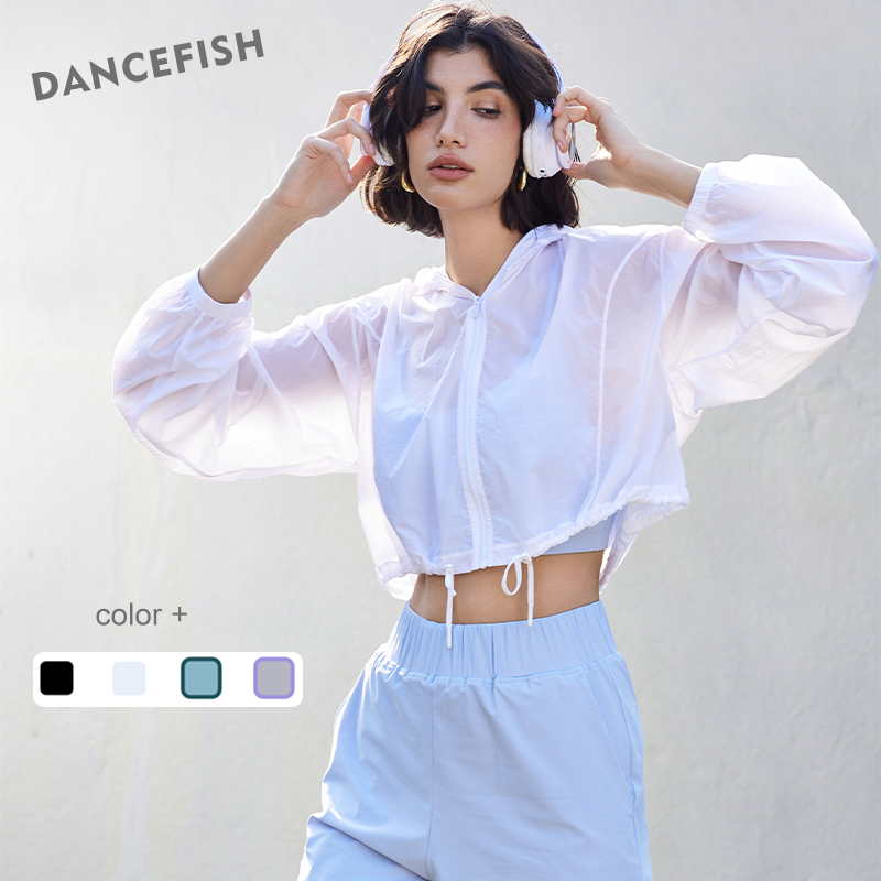 Outdoor Sport Jacket Women'S - Dancefish เสื้อแจ็กเก็ตโยคะน้ำหนักเบาสำหรับผู้หญิง, เสื้อแจ็คเก็ตสำหรับใส่กลางแจ้งแขนยาวมีฮู้ด