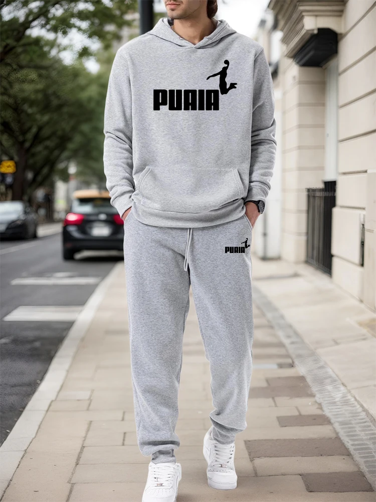 Outdoor Sports Outfit - ชุดเซ็ตผู้ชาย/เสื้อฮู้ด/กางเกงขายาว ฤดูใบไม้ร่วง-ฤดูหนาว 2026 ชุดลำลองสปอร์ต เสื้อฮู้ดแบบสวมหัวและกางเกงขายาว แฟชั่นแนวสตรีท
